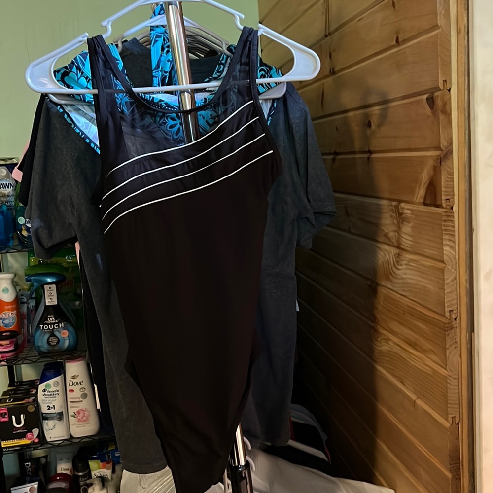 Vintage Beach Cabana Size Medium Black One-Piece Swim Suit
